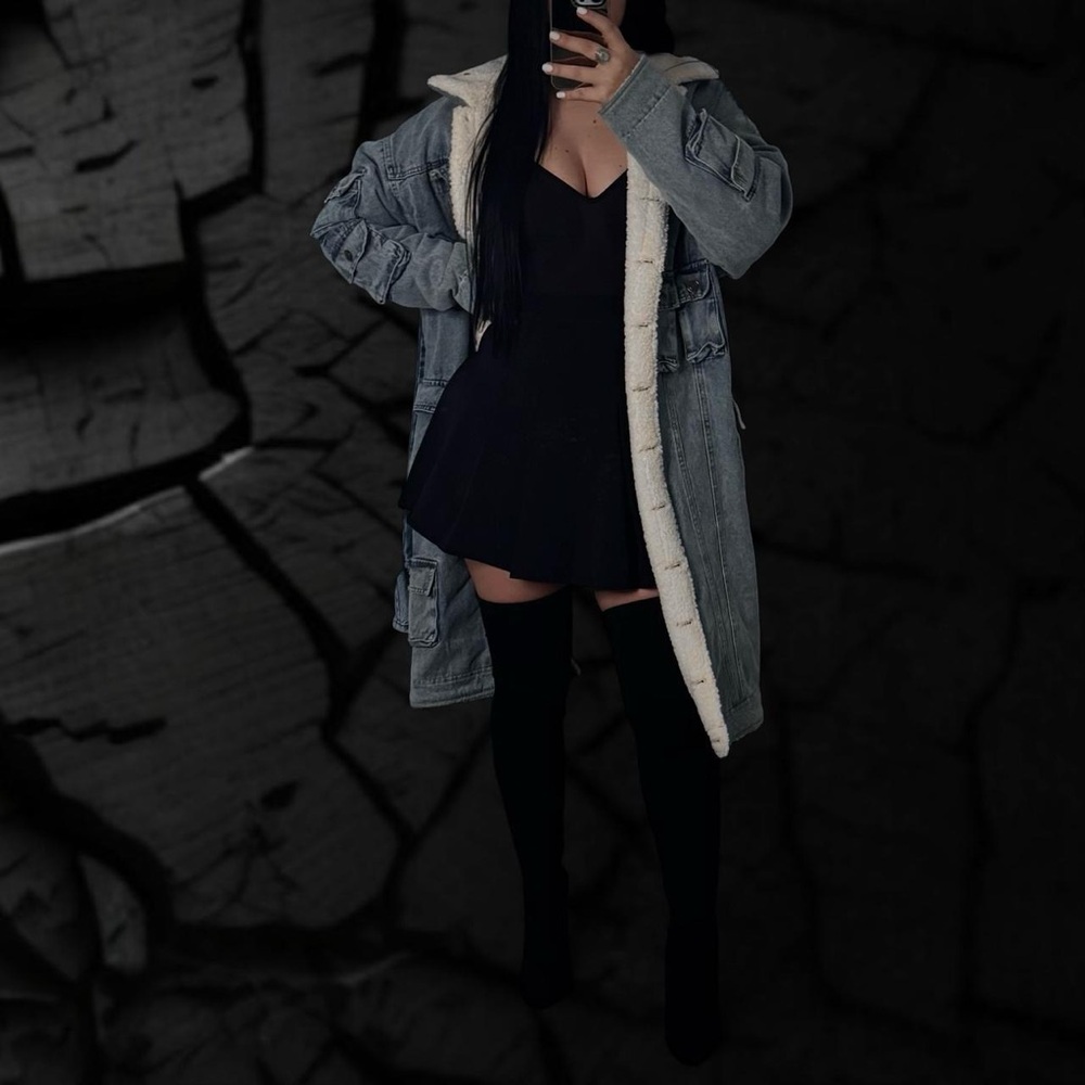 Fashion Nova Blue Denim Jacket with Cream Lining